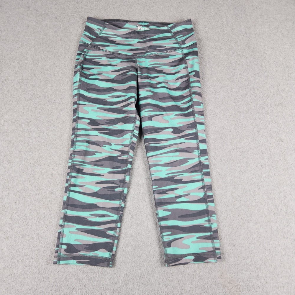 Old Navy Leggings Womens Small Teal Camo Go-Dry Active Fitted Camouflage Workout